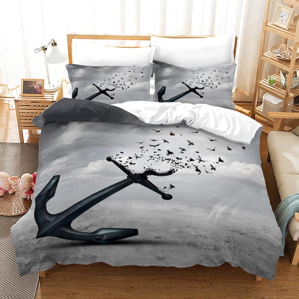 New Nautical Ocean Anchor Bedding Sets Ocean Spirit Duvet Cover King Queen Single Size Bed Linen with Pillowcase Teens Boys Gift
