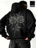 Men’s Rose Thorn Graphic Hoodie Floral Tattoo Back Print Loose Fit Streetwear Pullover Autumn Winter Fleece Lined