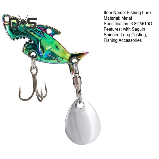 3.8CM/10G Металлическая приманка для ловли акулы с тройными крючками Spinner Sequin, искусственная жесткая приманка для дальнего заброса, ловля пресноводной соленой форели и окуня