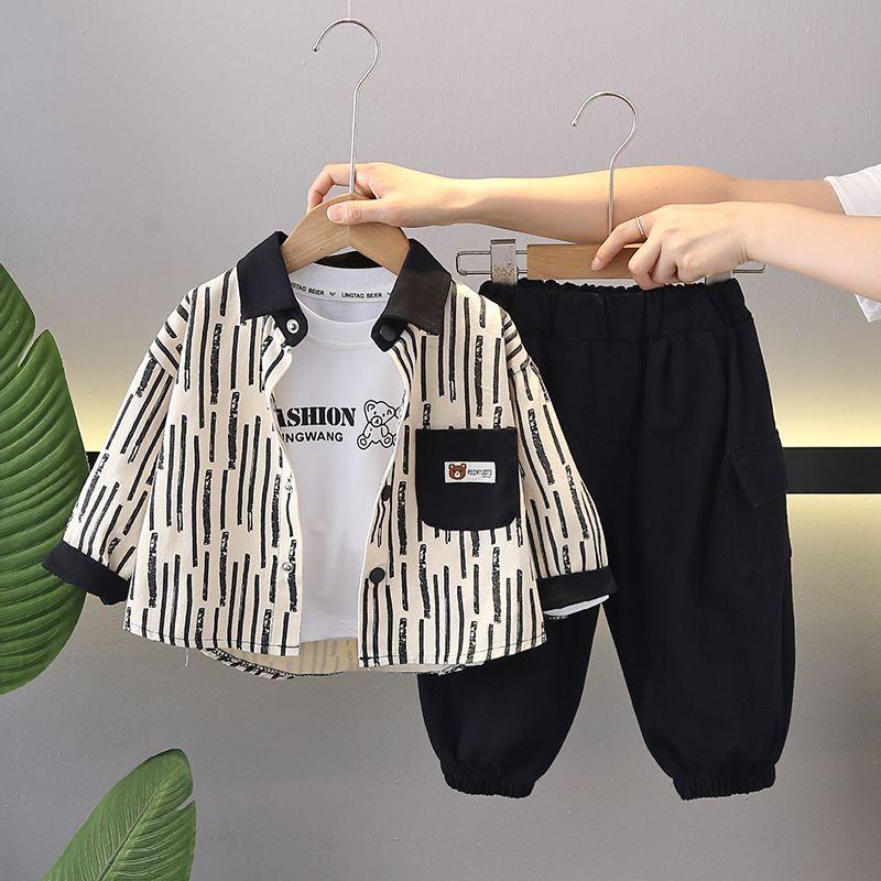 Костюм для мальчиков на весну и осень, рубашка, детское весеннее платье, красивый детский комплект из двух предметов