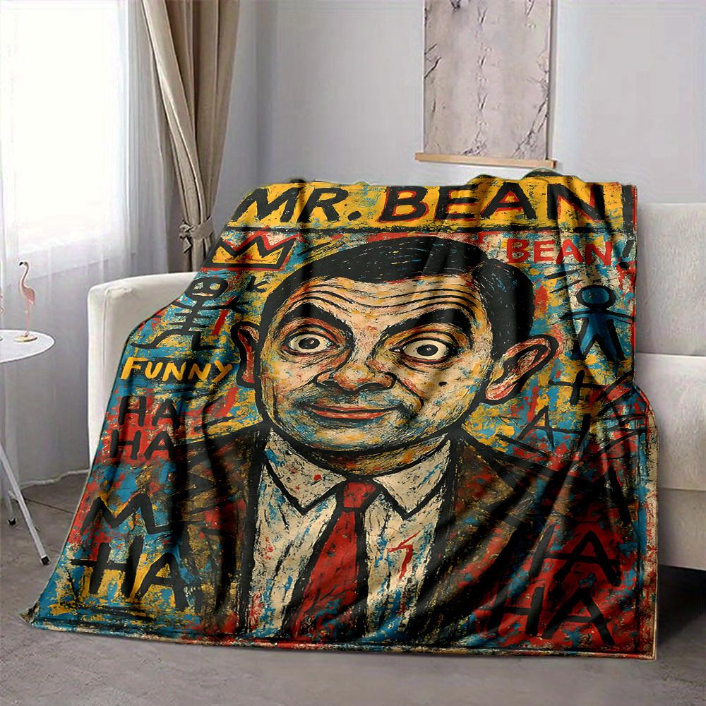 1 шт. г-н. Фланелевое плед с принтом Bean Art, легкий, мягкий, теплый, для дивана, кровати, путешествий, кемпинга, машинная стирка