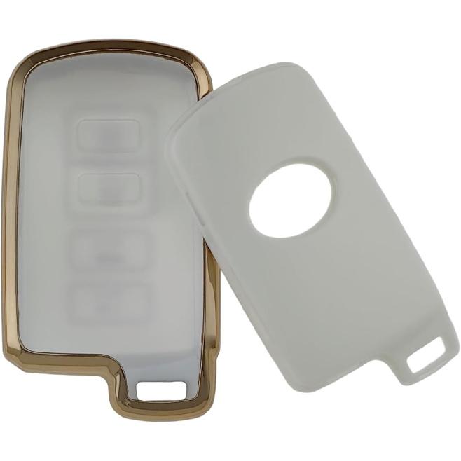 TPU Key Fob Cover Compatible with 2012- Toyota Avalon Camry Corolla Highlander RAV4 (Black/White)