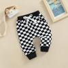 Toddlers Casual Long Pants 6M 12M 18M 24M 3Y Fashion Checkerboard Printed Tie-up Mid-waist Trousers with Pockets