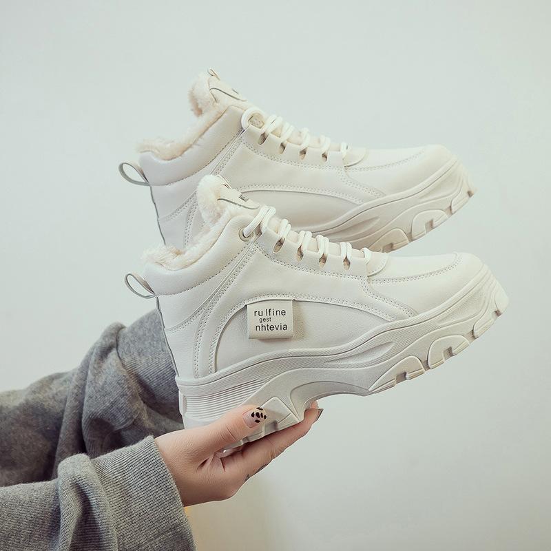 Женская повседневная спортивная обувь. Зимняя спортивная обувь. Женская теплая обувь на плюшевом меху. Кожаные туфли на платформе со шнуровкой.