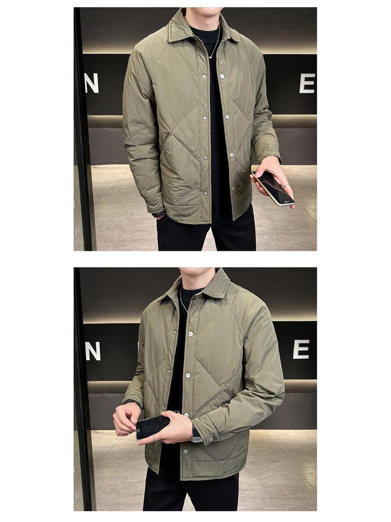 Мужская легкая клетчатая пуховая куртка в корейском стиле с отложным воротником