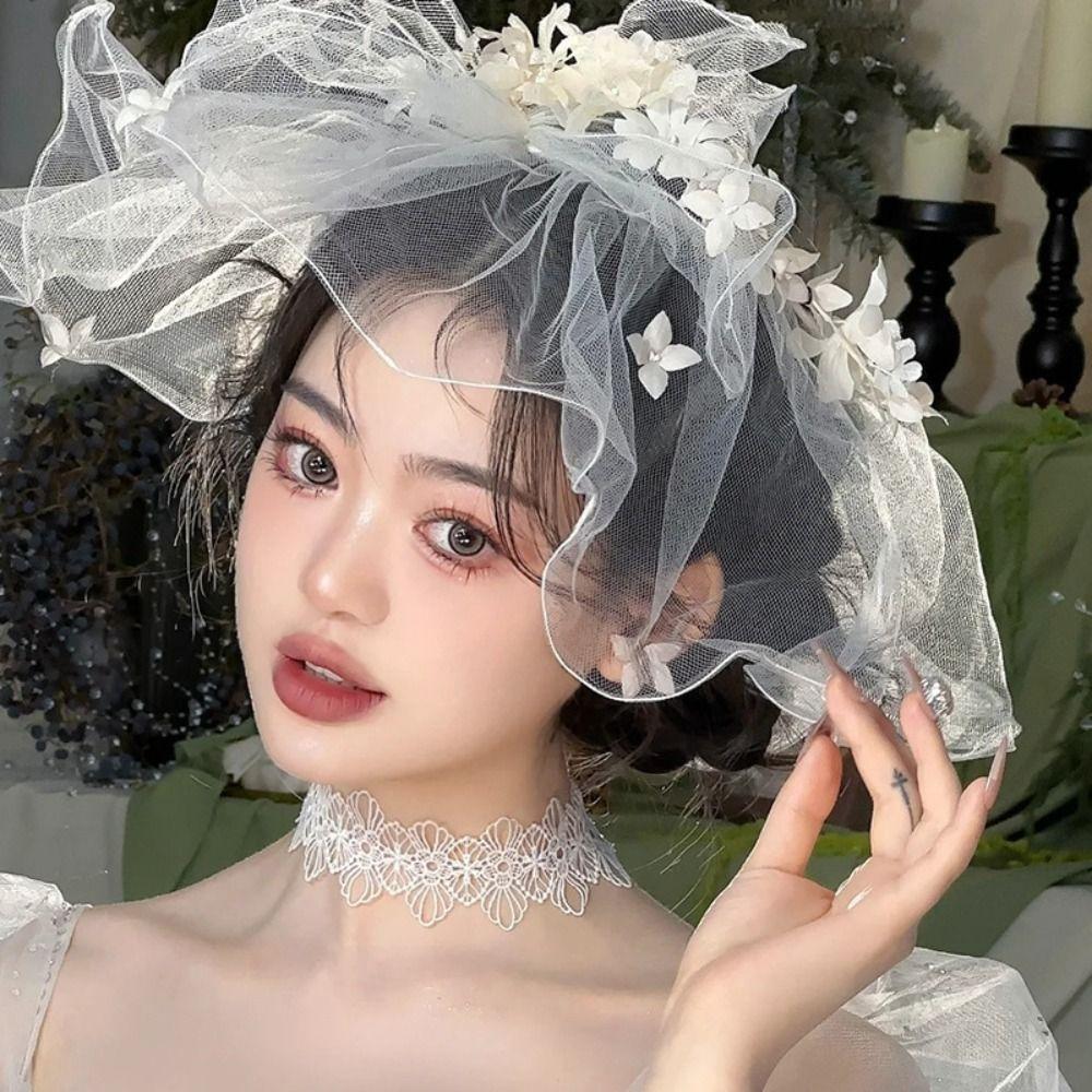 Роскошная цветочная свадебная фата, романтическая тюль, свадебная шляпа, ретро-цветы, свадебная фата, аксессуары для невесты