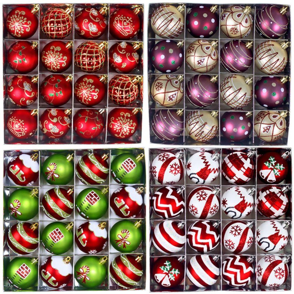 16PCS Plastic Christmas Ball Set 6cm Suspensable Decorative Christmas Tree Balls Multicolor Xmas Ornament Ball Storefront