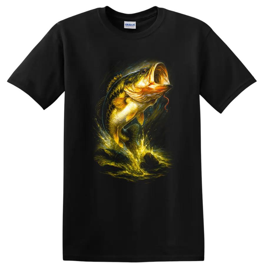 Bass Fishing T Shirt Artwork Catch Fish Jumping Splashing Tee