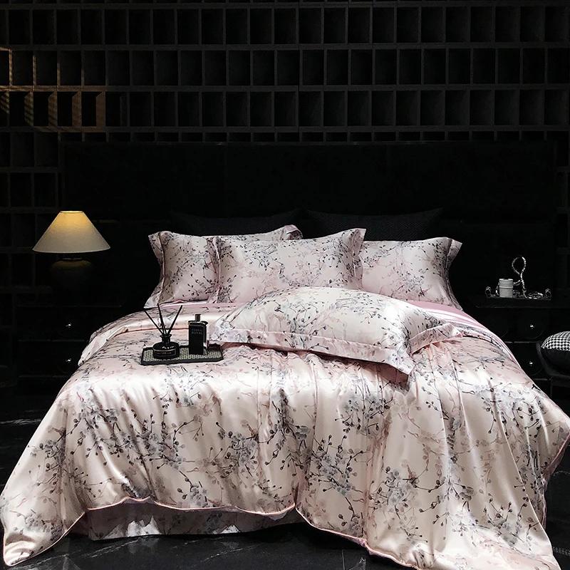 Роскошный высококачественный шелковый постельный комплект Шелковистый сатиновый комплект пододеяльника С принтом Размер Квин Кинг Мягкий Подарок для вашего возлюбленного, друзей