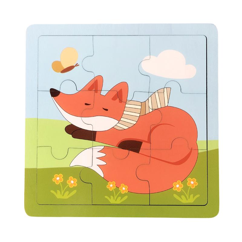 Latest 9 Piece Set Wooden Puzzle Toy Learning Cognitive Educational ideal for Toddlers Cartoon Animals Vehicles Baby Toddler Board Children Gift Idea