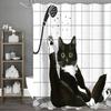 Черная кошка Шторка для душа, Декоративная для ванной комнаты, Водонепроницаемая шторка для душа с крючками, Несколько размеров