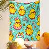 Cute Yellow Ducks on Blue Pattern Background Patterned Tapestry Decorative Wall Hanging, Home Bedroom Living Room Decor