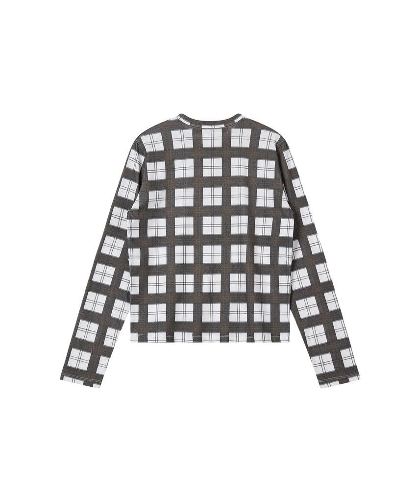 REST&RECREATION Check Pattern Long Sleeve Top - Black