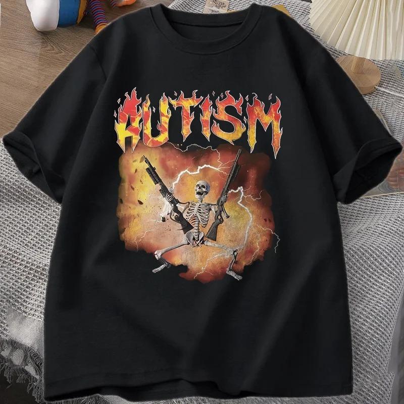 Mens Clothes Tee Shirt Homme Graphic TShirts Men Tshirt for Men Ropa Hombre Autistic Funny Skeleton Autism Meme Short Sleeved