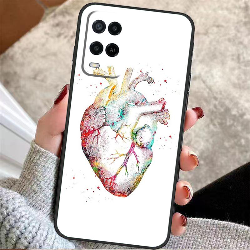 Человеческое сердце Анатомия Чехол для OPPO A72 A52 A54S A57S A17 A77 A74 A94 A5 A9 A53 A15 A16 A76 A96 A18 A58 A78 A98