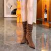 Fashion Pleated High-heeled Mid-calf Boots for Women 2025 autumn/Winter New Style Pointed-toe Stiletto Boots, Elegant Short Boots