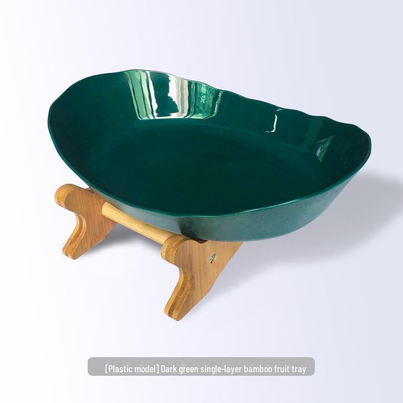 Трехслойный керамический поднос для фруктов в европейском стиле с бамбуковой и деревянной подставкой, идеально подходит для закусок и сухофруктов.