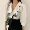 Elegant Floral Embroidery Women Shirts Vintage Blusas Mujer De Moda 2023 White Korean Chic Puff Sleeve Blouse Clothes Tops 14223