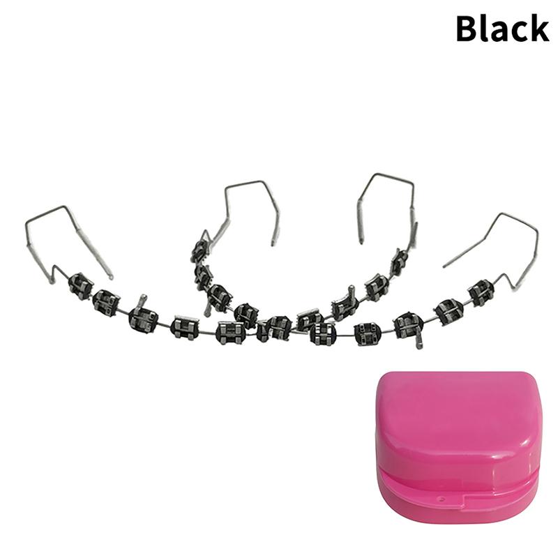 1 пара временных украшений для зубов в коробке с 4 крючками с металлической проволокой, разноцветные металлические скобки, лигатуры, стоматологический материал