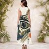 Women Plus Size Round Neck Sleeveless Cartoon Construction Vehicle Printed A Line Long Dress With Pockets