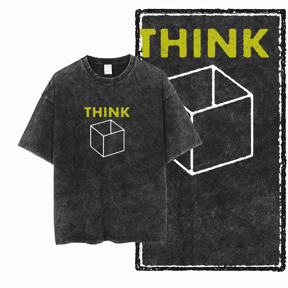 ZB THINK OUT OF THE BOX Хлопковая футболка с принтом, кислотная стирка, графическая, унисекс, крутая уличная одежда, мужские футболки, большого размера, футболка для мужчин