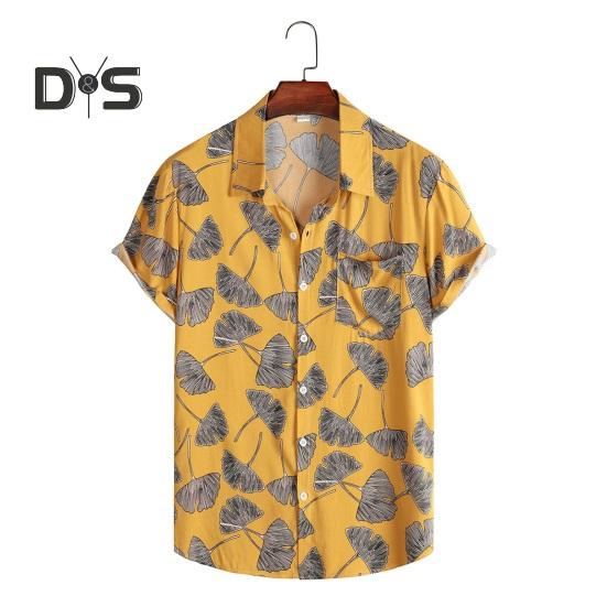Мужская летняя пляжная рубашка с цветочным принтом и лацканами, свободный мягкий однобортный нагрудный карман с короткими рукавами, гавайский топ средней длины для отпуска