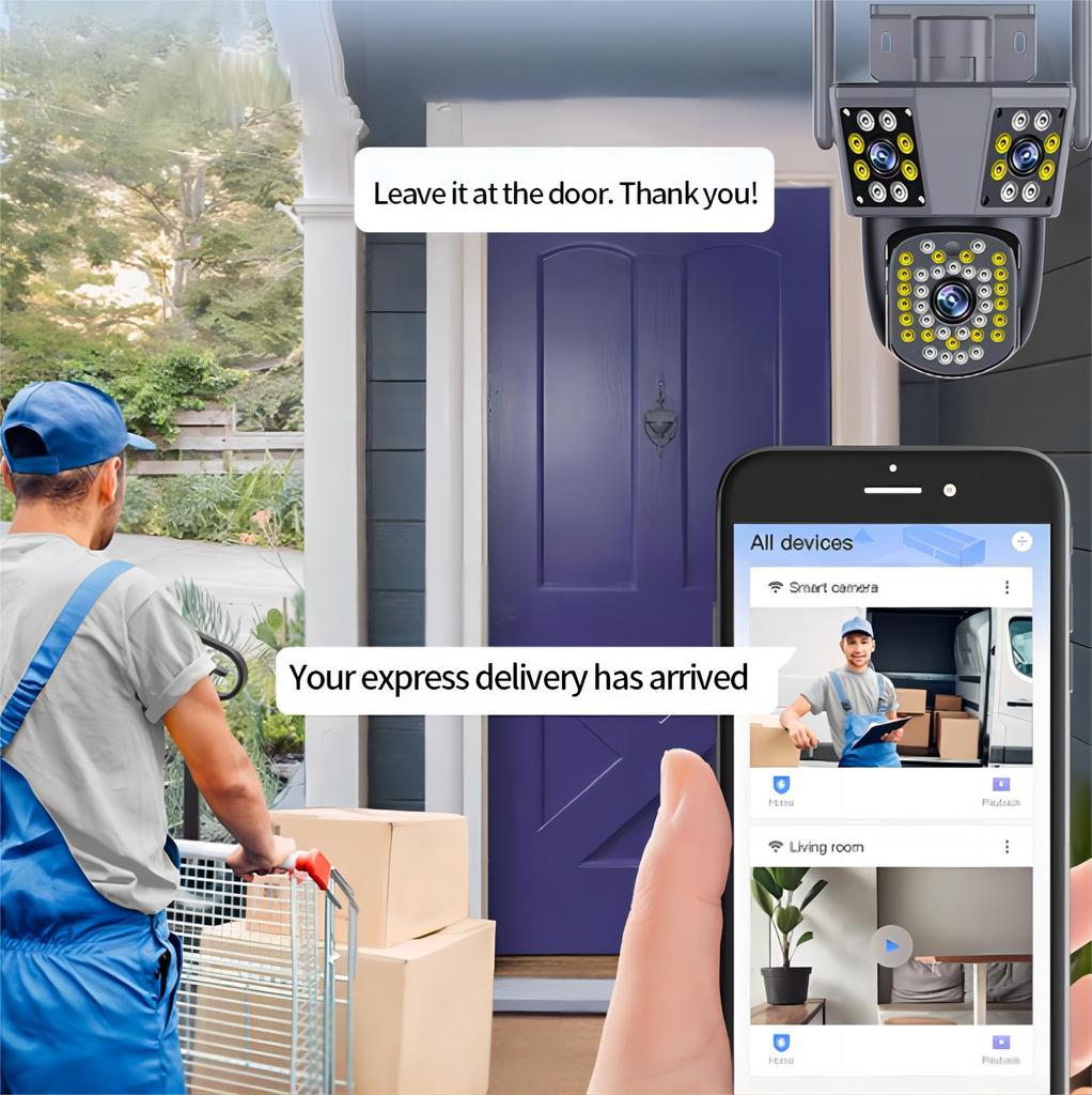 12MP 6K HD WiFi Webcam Outdoor 10X Zoom Triple Lens Triple Screen PTZ Video Camera Home Security Protection Surveillance Camera