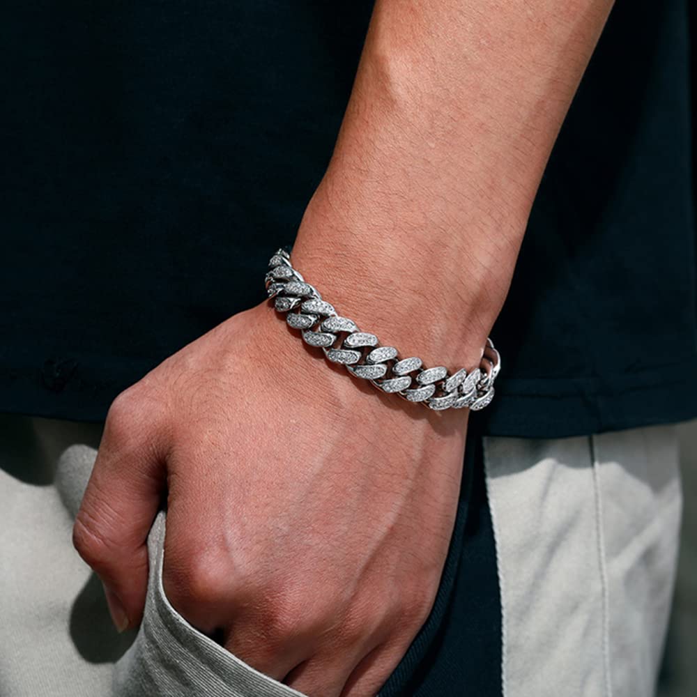 Cuban Link Bracelet Iced Out Miami Gold Plated Hip Hop Full CZ Prong Diamond Bracelet with Giftbox Cuban Link for Man Women