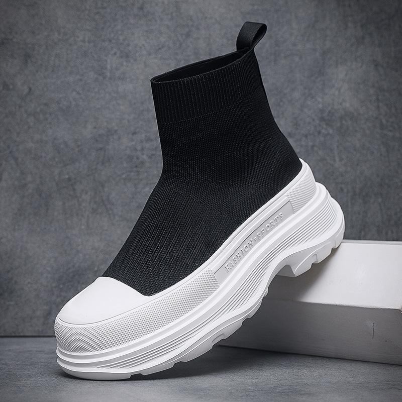 Мужская обувь модного бренда, высококачественная летающая плетеная обувь, высокие туфли-носки, дышащая и удобная обувь на толстой подошве, увеличивающая рост, повседневная спортивная обувь