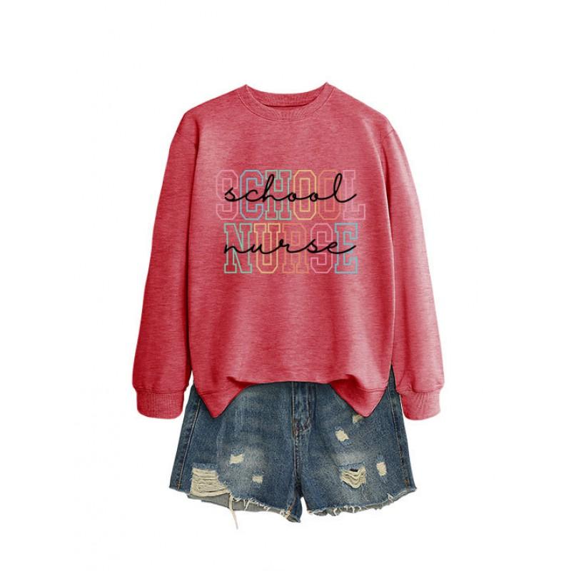 Womens Casual Long Sleeve Hoodie Sweatshirt With Print Design Loose Fit Cotton Blend Office Chic Style