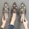 Весна и лето новый сексуальный принт горячие заклепки-бриллианты жемчуг остроносый сумка-голова граффити тапочки на одной подошве