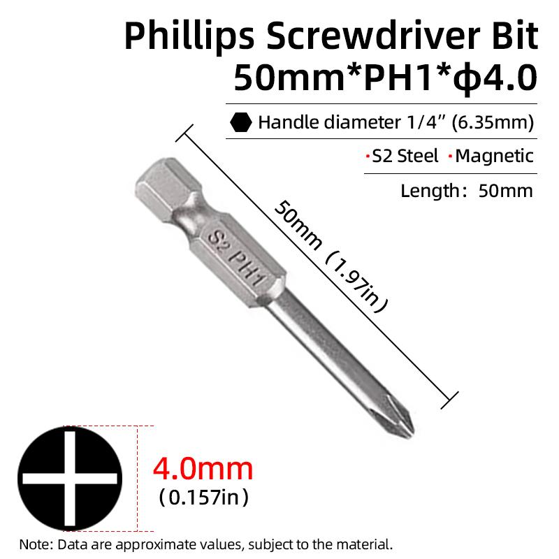 1PC Phillips Screwdriver Bits Cross Head Magnetic Screwdrivers PH00 PH1 PH2 S2 Alloy Steel Hex Shank Hand Tools 50/75/100/150mm