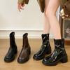 Женские ботильоны из лакированной кожи в британском стиле, обувь на толстом каблуке, осенне-зимние, современные короткие ботильоны De Mujer