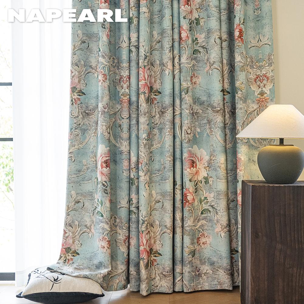1 шт. NAPEARL Французский идиллический стиль Блэкаут Шторы Синий фон с принтом пионов Плотные шторы для спальни гостиной окна для домашнего декора