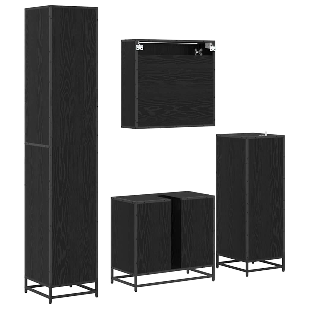 Bathroom Furniture Set 4 pcs Black Oak Effect Particleboard