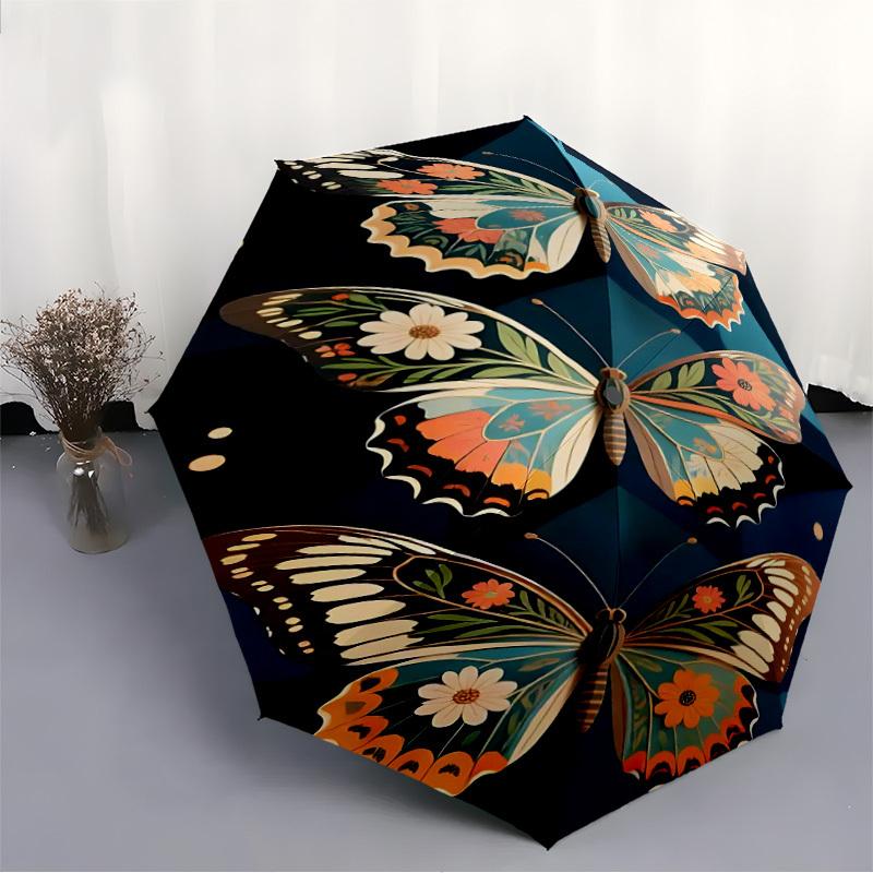 1pc Butterflies, Floral Automatic Open/Close Umbrella, Portable Folding Umbrella for Travel, Themed Events026