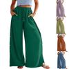 Women's Solid Color Trousers Elastic Waistband Button Trim Wide Leg High Waist Trousers
