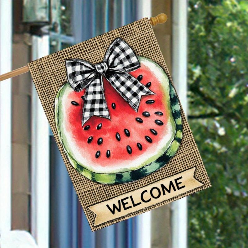 2D Flat, 2D Printing,1pc, Welcome to The Summer Bow Watermelon Pattern (2) - FlagDouble-Sided Garden Flag Courtyard Decoration, Outdoor Decoration, La