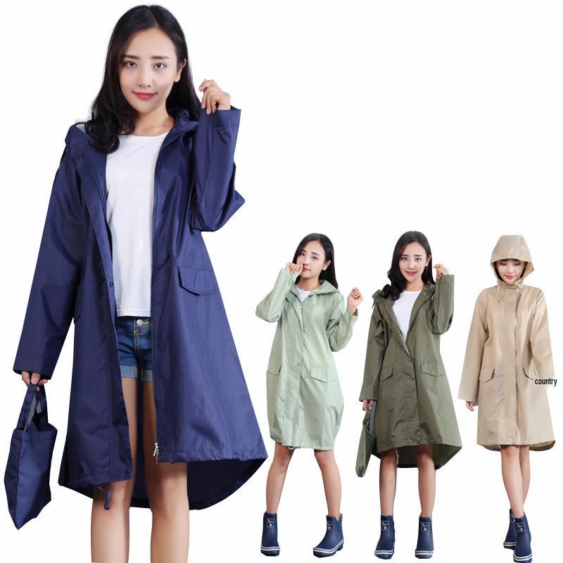 Women's Long-Length Cute Raincoat - Lightweight, Waterproof, Breathable Poncho for Hiking and Japanese Fashion Style.
