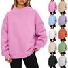 Ladies' Fashionable Loose High Neck Long Sleeved Solid Color Hoodie Top Pullover