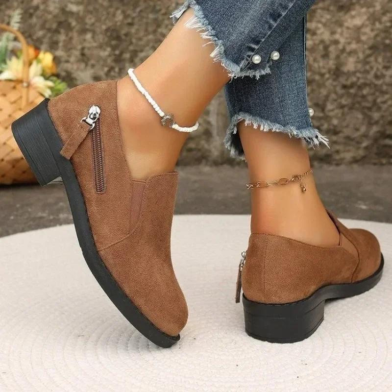 Мода 2024 года, высококачественная женская обувь, женские туфли на высоком каблуке, модные туфли на молнии для офиса и карьеры, горячая распродажа, туфли на каблуке большого размера с круглым носком для женщин