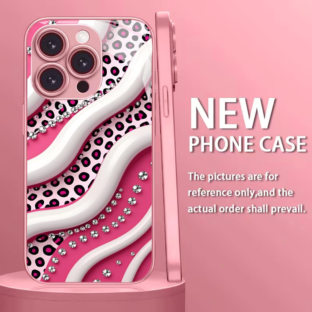 Trendy Pink Leopard Print mobile phones Glass phone case for iphone 17 pro max cover for iPhone 17 16 15 14 13 12 11pm Pro Plus