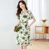 2024 Summer Women's High-End Chiffon Floral V-Neck Long Dress - Elegant, Slimming & Full Coverage Design