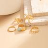 Baroque Imitation Pearl Inlaid Gemstone Foot Ring Set, Creative Metal Flower Layered Finger Ring