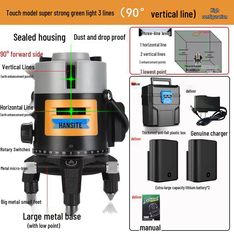 High-Precision Infrared Laser Level: 2 & 5-Line, Automatic, Indoor/Outdoor, Green & Blue Light