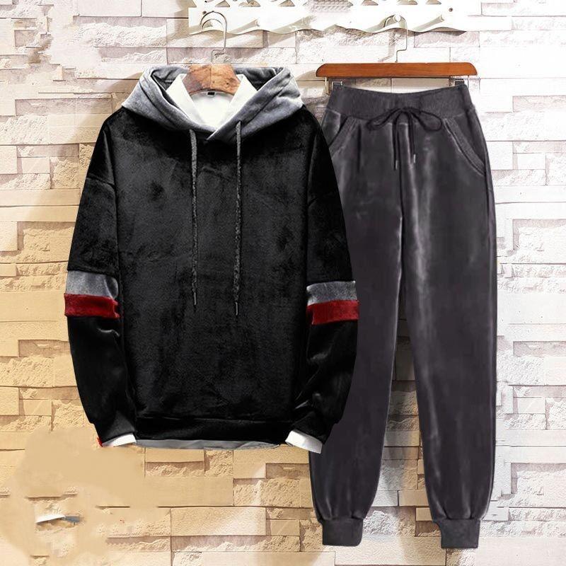 Костюм Золотой Вельвет Толстовка с Капюшоном Мужской Большого Размера Мужской Тренд Красивый Спортивный Двойка Тренд