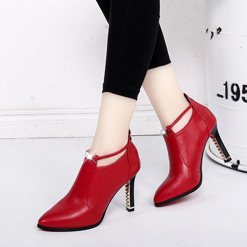 Temperament Fashion Wedding Party Women Platform High Heel Ankle Boots Rhinestone Zip Boot