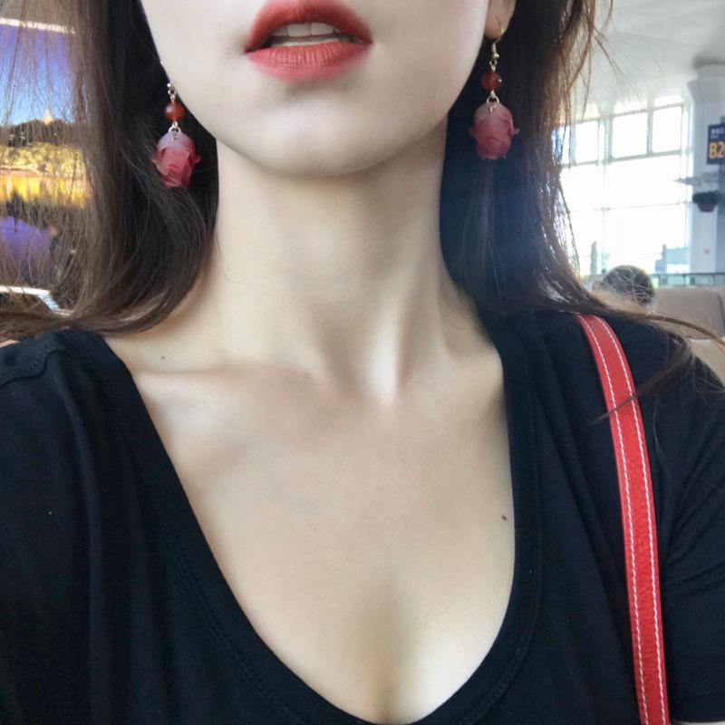 Корейские милые серьги-кисточки для девочек с цветочным узором - акриловые клипсы для ушей