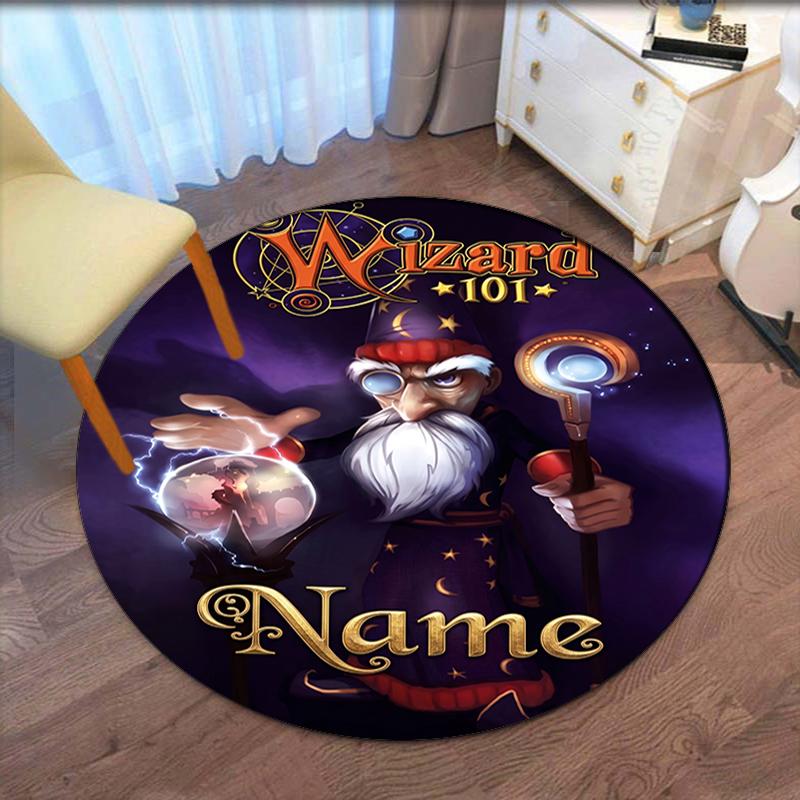Custom Name Wizard Printed Round Rug Carpet Chair Rug Area Rug Entryway Doormats,for Office Chair Living Room Bedroom Kitchen Room.
