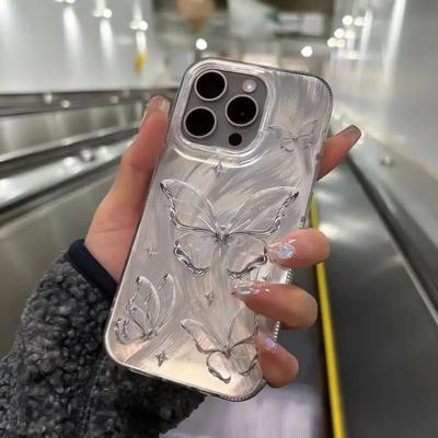 Прозрачный чехол Butterfly Crystal Bling Glitter для iPhone 16 15 14 Plus 13 12 11 Pro Max X XR XS Max Shining Star Pearl Wave Cover